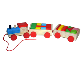 Žaislas medinis lavinamasis Traukinukas su kaladėlėmis